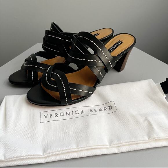 Veronica Beard Black Leather Sandals - Picture 3 of 11